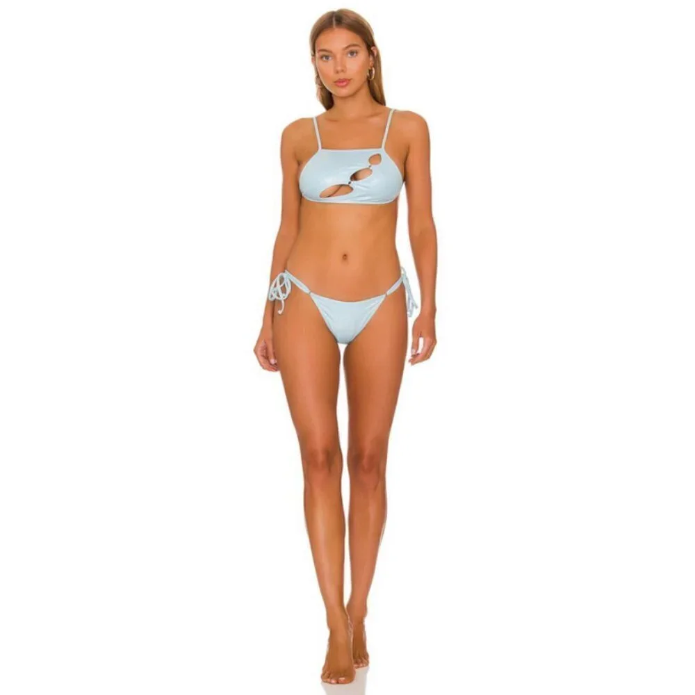 💕FRANKIES BIKINIS💕 Jamilla Iridescent String Top ~ Cloud Chaser Blue M NWT